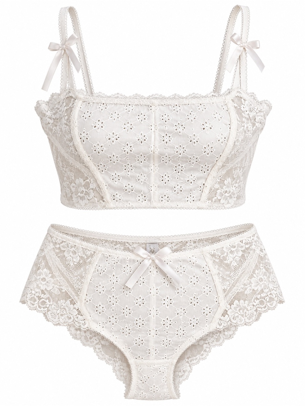 Just Sexy Lingerie White Eyelet Lace 2 Piece Set M NWT